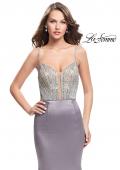 Picture of: Mermaid Prom Dress with Beaded Top and Strappy Back in Platinum, Style: 24691, Detail Picture 3