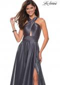 Picture of: Tone Tone Satin Dress with Wrap Around High Neckline in Platinum, Style: 27151, Detail Picture 3