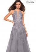 Picture of: Tulle Prom Dress with Lace Bodice and Strappy Back in Platinum, Style: 27143, Detail Picture 6