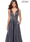 Picture of: Satin Prom Gown with beaded Bust and Pockets in Platinum, Style: 27205, Detail Picture 6