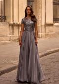 Picture of: Short Sleeve Metallic Lace Evening Dress with Chiffon Skirt, Style: 27924, Main Picture
