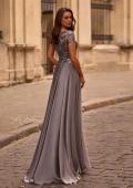 Picture of: Short Sleeve Metallic Lace Evening Dress with Chiffon Skirt, Style: 27924, Back Picture