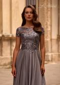 Picture of: Short Sleeve Metallic Lace Evening Dress with Chiffon Skirt, Style: 27924, Detail Picture 1
