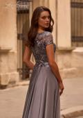 Picture of: Short Sleeve Metallic Lace Evening Dress with Chiffon Skirt, Style: 27924, Detail Picture 2