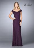 Picture of: Scalloped Off the Shoulder Lace Gown with Flare Skirt in Plum, Style: 24928, Detail Picture 1