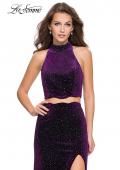 Picture of: Two Piece Velvet Prom Dress with Scallop Detail and Slit in Plum, Style: 25667, Detail Picture 2
