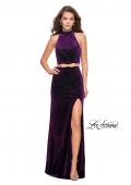 Picture of: Two Piece Velvet Prom Dress with Scallop Detail and Slit in Plum, Style: 25667, Detail Picture 5