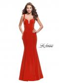 Picture of: Long Form Fitting Jersey Prom Dress with Open Back in Poppy Red, Style: 25651, Main Picture