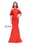 Picture of: Form Fitting Satin Mermaid Dress with Shoulder Cutouts in Poppy Red, Style: 26145, Main Picture