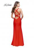 Picture of: Halter Top Prom Dress with Deep V Neckline and Slit in Poppy Red, Style: 25904, Back Picture