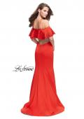 Picture of: Form Fitting Satin Mermaid Dress with Shoulder Cutouts in Poppy Red, Style: 26145, Back Picture