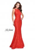 Picture of: Lace Mermaid Dress with Sheer Sides and Low Back in Poppy Red, Style: 24903, Detail Picture 2