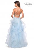 Picture of: Floor Length Tulle Dress with Floral Embellishments in Powder Blue, Style: 27579, Back Picture