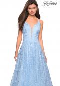 Picture of: Pastel A-Line Floral Prom Dress with Strappy Back in Powder Blue, Style: 27759, Detail Picture 3