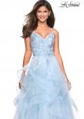 Picture of: Floor Length Tulle Dress with Floral Embellishments in Powder Blue, Style: 27579, Detail Picture 4
