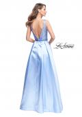 Picture of: A-line Pleated Satin Prom Gown with Metallic Beading in Powder Blue, Style: 26293, Back Picture
