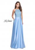 Picture of: Satin A-line Ball Gown Featuring Beading and a High Neck in Powder Blue, Style: 25601, Detail Picture 1