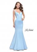 Picture of: Long Mermaid Gown with Sheer Deep V and Beading in Powder Blue, Style: 25454, Detail Picture 2