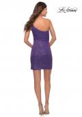 Picture of: Fitted One Shoulder Mini Dress with Slit in Bright Colors in Purple, Style: 30934, Detail Picture 13