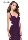 Picture of: Sparkly Jersey Prom Dress with Cut Outs and Side Leg Slit in Purple, Style: 25215, Main Picture