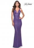 Picture of: Sequin Stretch Long Prom Dress with Banded Waist in Purple, Style: 31409, Main Picture