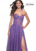 Picture of: Sequin Rhinestone A-Line Tulle Sweetheart Gown with Lace Up Back in Purple, Style: 32136, Main Picture