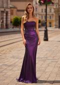 Picture of: Strapless Metallic Jersey Gown with Ruching and Fitted Silhouette in Purple, Style: 33424, Main Picture