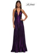 Picture of: Beautiful Long Metallic Net Jersey Gown with Flattering Ruching in Purple, Style: 32887, Detail Picture 8