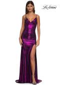 Picture of: Brushed Metallic Jersey Simple Prom Dress with Ruching in Purple, Style: 32812, Detail Picture 9