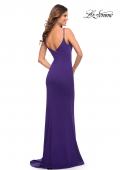 Picture of: Simple Jersey Gown with V Neckline and Slit in Purple, Style: 30072, Detail Picture 10