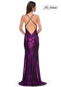 Picture of: Simple Metallic Jersey Dress with Draped Neckline and Low Back in Purple , Style 32782, Detail Picture 10