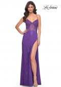 Picture of: Rhinestone Fishnet Dress with Illusion Bodice and Boning in Dark Berry, Style: 32247, Detail Picture 11