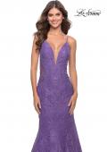 Picture of: Long Mermaid Lace Dress with Back Rhinestone Detail in Purple, Style: 31512, Detail Picture 12