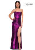 Picture of: Strapless Draped Neckline Prom Dress in Metallic Jersey in Purple , Style 32828, Detail Picture 12