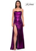 Picture of: Strapless Chic Metallic Jersey Dress with Draped Slit in Purple , Style 32830, Detail Picture 14