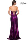 Picture of: Strapless Chic Metallic Jersey Dress with Draped Slit in Purple , Style 32830, Detail Picture 15
