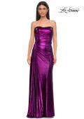 Picture of: Strapless Chic Metallic Jersey Dress with Draped Slit in Purple , Style 32830, Detail Picture 16