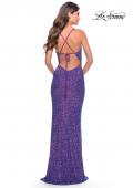 Picture of: Stretch Sequin Gown with Deep V Neck and Tie Back in Bright Colors in Purple, Style: 31430, Back Picture