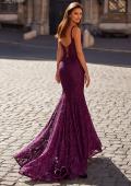 Picture of: Mermaid Stretch Lace Gown with Corset Top in Dark Berry, Style: 32420, Back Picture