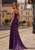 Picture of: Strapless Metallic Jersey Gown with Ruching and Fitted Silhouette in Purple, Style: 33424, Back Picture