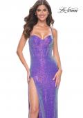Picture of: Bustier Sequin Neon Prom Dress with Lace Up Back in Purple, Style: 31965, Detail Picture 19