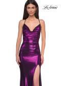 Picture of: Simple Metallic Jersey Dress with Draped Neckline and Low Back in Purple , Style 32782, Detail Picture 19