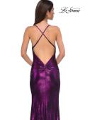 Picture of: Simple Metallic Jersey Dress with Draped Neckline and Low Back in Purple , Style 32782, Detail Picture 20