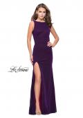 Picture of: Form Fitting Prom Gown with Leg Slit and Ruching in Purple, Style: 25884, Detail Picture 1