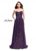 Picture of: Pleated Lame A-line Prom Dress with Ruched Bodice in Purple, Style: 25886, Detail Picture 2