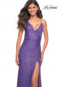 Picture of: Vibrant Wrap Style Sequin Dress with Slit in Purple, Detail Picture 2