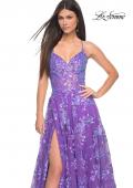 Picture of: Unique Sequin Lace A-line Prom Dress with High Slit in Purple, Style: 32291, Detail Picture 2