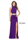 Picture of: Two Piece Prom Gown with Beaded Choker and Leg Slit in Purple, Style: 25746, Detail Picture 3