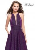 Picture of: Long Sparkling Prom Dress with High Neck and Cut Outs in Purple, Style: 26073, Detail Picture 3