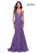 Picture of: Long Mermaid Lace Dress with Back Rhinestone Detail in Purple, Style: 31512, Detail Picture 3